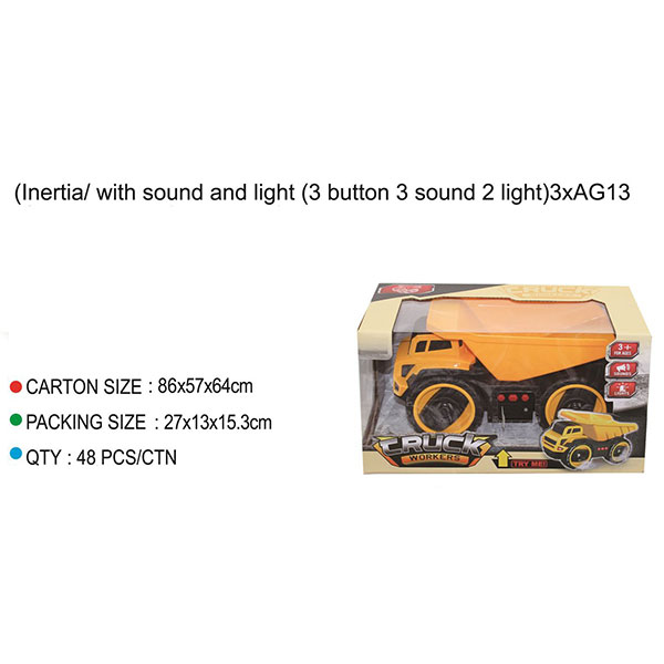 Inertial truck with sound and light(3 button,3 sound,2 light),3*AG13 included