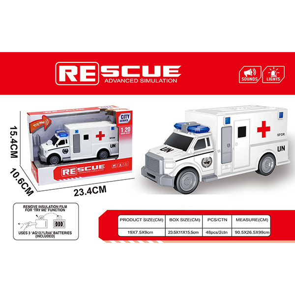 1:20 inertial ambulance car with sound and light