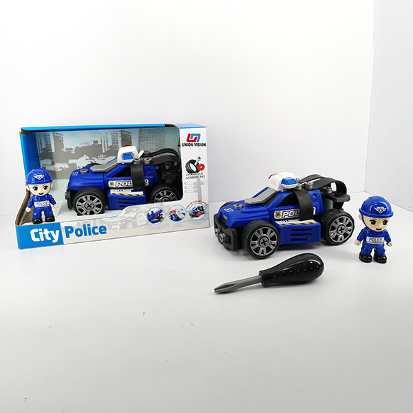 (with characters) Taxi function with light and music DIY self-assembling blocks City police command car