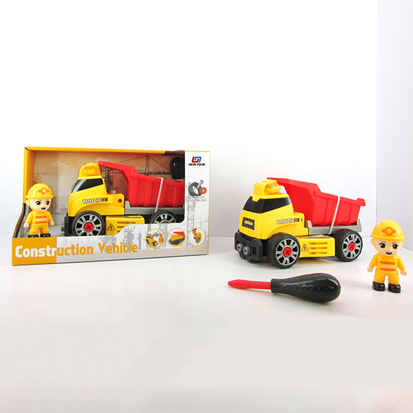 (with characters) Slide function with light and music DIY self-assembling building blocks project construction dump truck