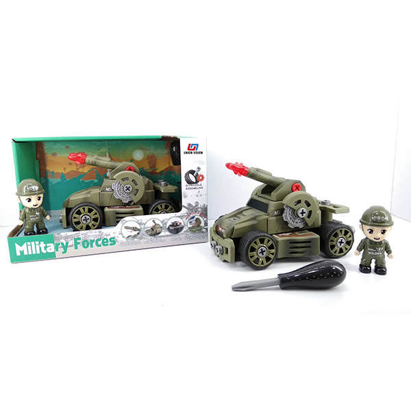 (with characters) Taxiing function DIY self-assembling building blocks military rocket car series