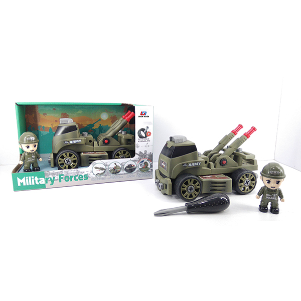 (with characters) Taxiing function DIY self-assembling blocks Military series single row double rocket launcher transport vehicle