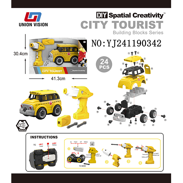 Remote-controlled electric music disassemble school bus toys