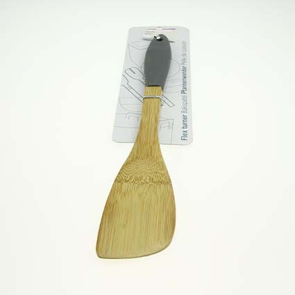 12" Wooden Spatulas with Smooth Black  Handle