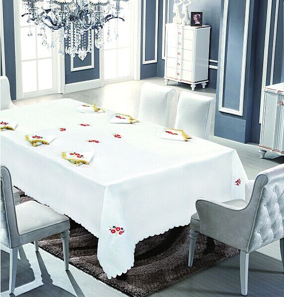 1PC Table Cloth And 12PC Napkin With Embroideried Flower