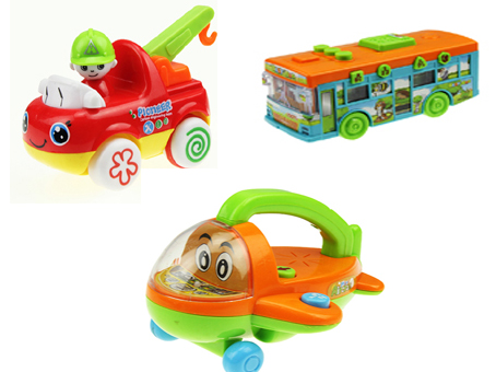 Green/blue/red little bus airplane hoist electric toy for smart kids set of 3
