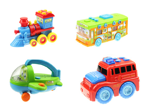 Four pieces of colorful electric toy(bus train car airplane) for smart children