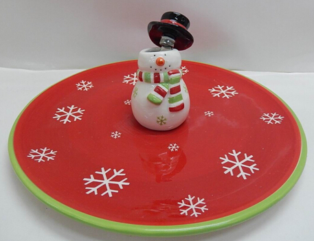 Christmas Cake Tray & Serving Knife Set Snowman Design